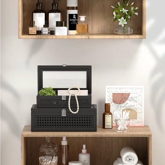 Boho Rattan Decorative Boxes Set of 2 - Picture 7 of 11